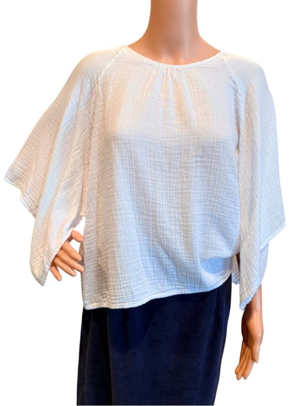 Stark X White Top Gauzy Flutter-Sleeve Women's Summer Blouse Medium